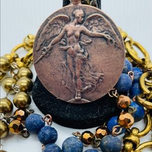Lillybelles56 Art Deco Bronze Medal Lapis & Bronze Necklace